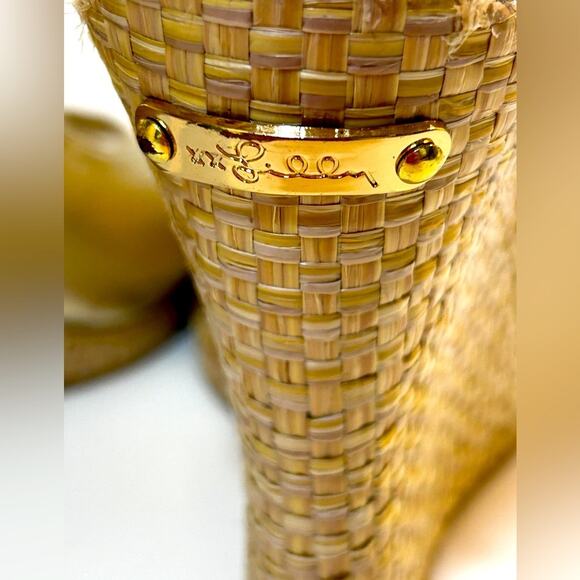 Lilly Pulitzer Kristin Leather Wedge Gold Peep Toe    Preppy Shoes Size 8.5 - Picture 12 of 16